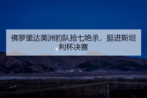 佛罗里达美洲豹队抢七绝杀，挺进斯坦利杯决赛